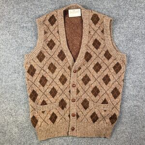 Vintage Jantzen Cardigan Sweater Vest Mens M Brown Argyle Knit Made in USA 90s